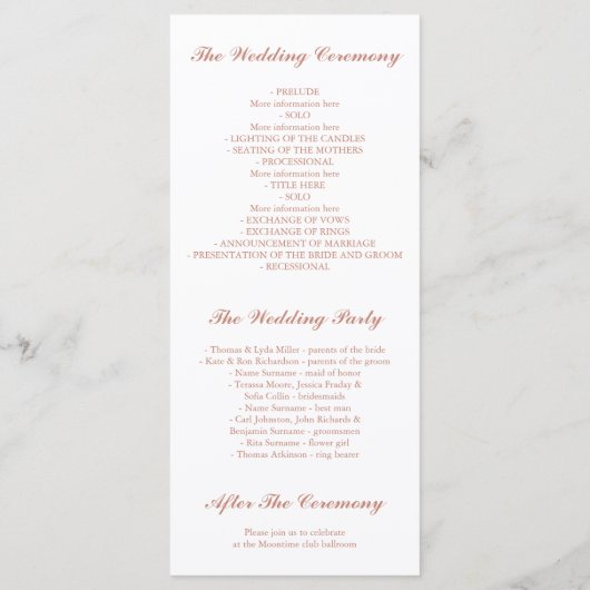 Baby's Breath Roos Gold en White Wedding-programma Programma (Achterkant)