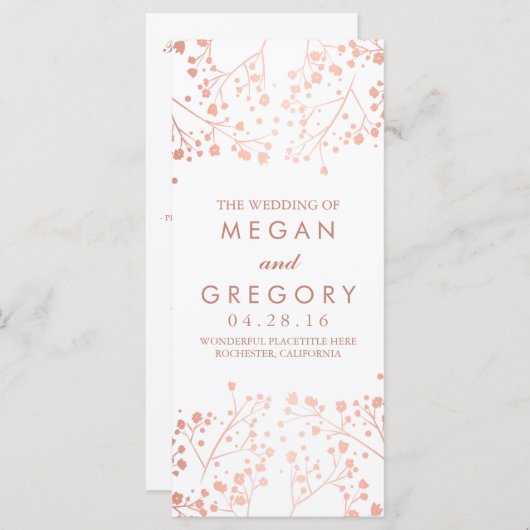 Baby's Breath Roos Gold en White Wedding-programma Programma (Voorkant / Achterkant)