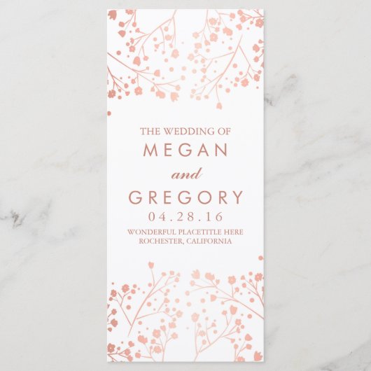Baby's Breath Roos Gold en White Wedding-programma Programma (Voorkant)