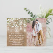 Baby's Breath Rustic Burlap Photo Wedding Kaart (Staand voorkant)