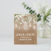 Baby's Breath Rustic Burlap Save the Date Aankondigingskaart (Staand voorkant)