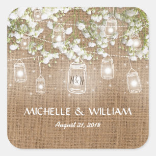 Baby's Breath Rustic Burlap Wedding Vierkante Sticker