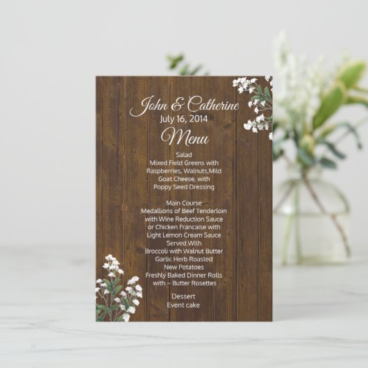 Babys Breath Rustic Mariage Menu Table (Debout devant)