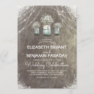 Baby's Breath Rustic String Lights Schuur Huwelijk Kaart
