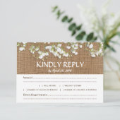 Baby's Breath Rustic Trouwfeest RSVP Menu Keuze (Staand voorkant)