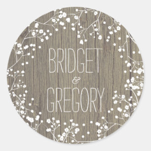 Baby's Breath Rustiek Houten Bruiloft Ronde Sticker