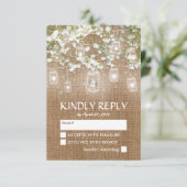 Baby's Breath Rustieke Burlap Bruiloft RSVP Kaartje (Staand voorkant)