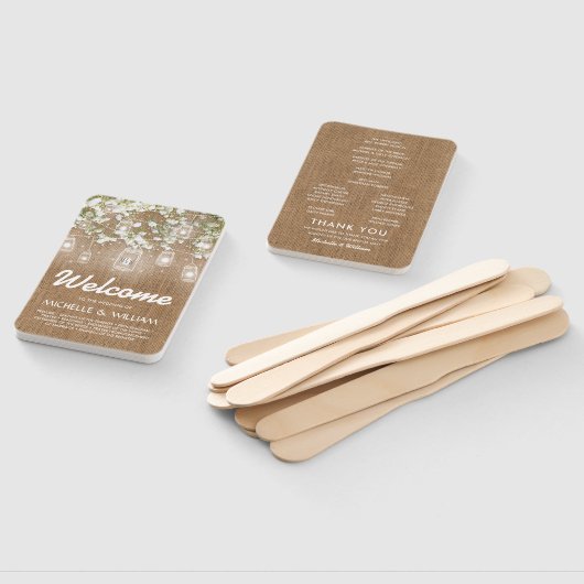 Baby's Breath Rustieke Burlap Trouwprogramma Handwaaier (Niet-gemonteerd)