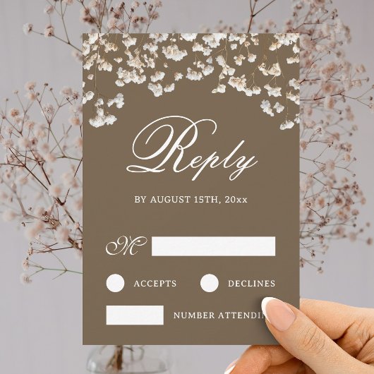 Baby's Breath séché sur carte de réponse de mariag