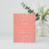 Baby's Breath Silver en Coral sparen de datum Aankondigingskaart (Staand voorkant)