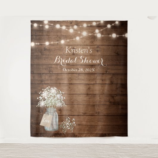 Baby's Breath Slingerlichten Bruiloft Backdrop Wandkleed (Voorkant)