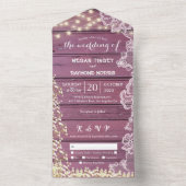 Baby's Breath & String Lights Hout Paarse All In One Uitnodiging (Binnen)