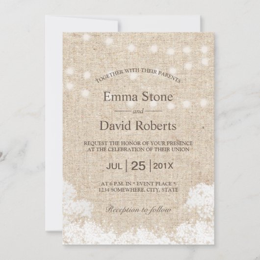 Baby's breath & String Lights Rustic Wedding Kaart (Voorkant)