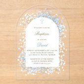 Baby's Breath white blue flowers Baptism Acryl Uitnodigingen (Voorkant)