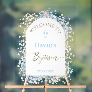 Baby's Breath white blue welcome sign Acryl Bord