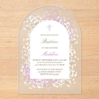 Baby's Breath white lilac baby girl Baptism Acryl Uitnodigingen
