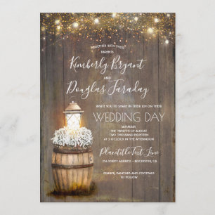 Baby's Breath Wine Barrel Rustieke Lantaarn Bruilo Kaart