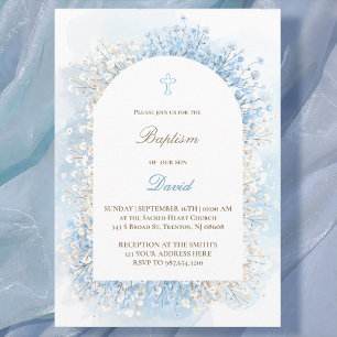 Baby's Breath wit blauw baby jongen Doop Kaart
