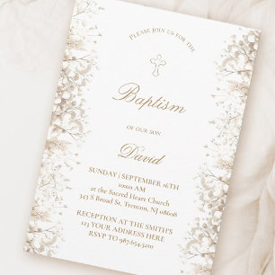 Baby's Breath witte bloemen babyjongen Doop Kaart