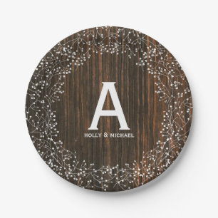 Baby's Breath Wood Geïnspireerd Monogram Bruiloft Papieren Bordje