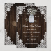 Baby's Breath Wood Mason Jar String Lights Wedding Save The Date (Voorkant / Achterkant)