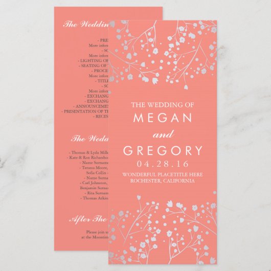 Baby's Breath Zilver Koraal Trouwprogramma's Programma (Voorkant / Achterkant)