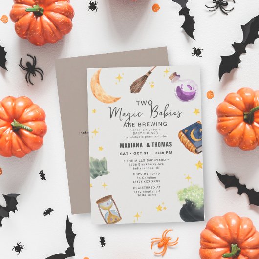 Baby's Brewing Twins Neutral Halloween Baby shower Kaart