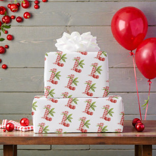 Baby's Cherry Eerste Verjaardag met Rood Gingham Cadeaupapier