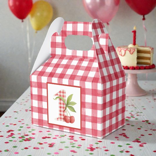 Baby's Cherry First Red Gingham Birthday Bedankdoosjes