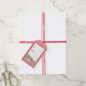 Baby's Cherry First Red Gingham Birthday Cadeaulabel (Met Touw)