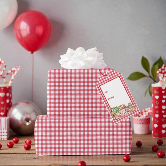Baby's Cherry First Red Gingham Birthday Cadeaulabel