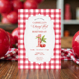 Baby's Cherry First Red Gingham Birthday Kaart