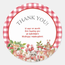 Baby's Cherry First Red Gingham Birthday Ronde Sticker