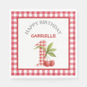 Baby's Cherry First Red Gingham Birthday Servet (Voorkant)