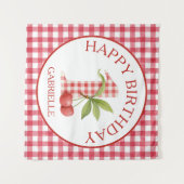 Baby's Cherry First Red Gingham Birthday  Wandkleed (Voorkant (horizontaal))
