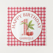 Baby's Cherry First Red Gingham Birthday  Wandkleed (Voorkant)