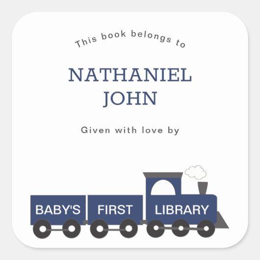 Baby's eerste bibliotheek Train Boy Bookplate Vierkante Sticker (Voorkant)