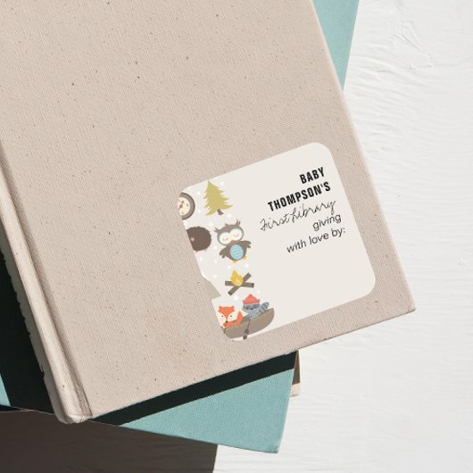 Baby's eerste bibliotheekreferentie-avontuur vierkante sticker