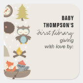 Baby's eerste bibliotheekreferentie-avontuur vierkante sticker (Voorkant)