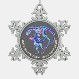 Baby's Eerste Chanoeka 2025 Velociraptor Vakantie Tin Sneeuwvlok Ornament