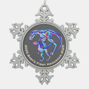 Baby's Eerste Chanoeka 2025 Velociraptor Vakantie Tin Sneeuwvlok Ornament