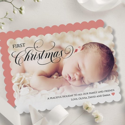 Baby's eerste Christmas Heart Flat Holiday Kaart