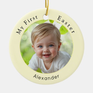 Baby's eerste Easter Elegant Foto Keepsake Geel Keramisch Ornament
