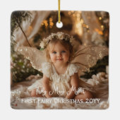Baby's eerste Fairy Christmas Photo Keepsake Gift Keramisch Ornament (Achterkant)