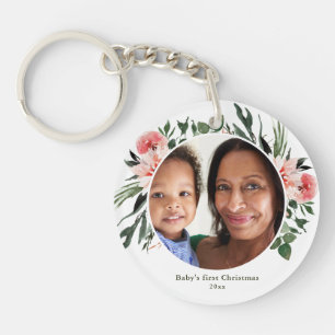 Baby's eerste groene kerstkrans sleutelhanger