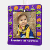 Baby's eerste Halloween Foto Cute Paars Custom Keramisch Ornament (Links)