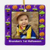 Baby's eerste Halloween Foto Cute Paars Custom Keramisch Ornament (Voorkant)