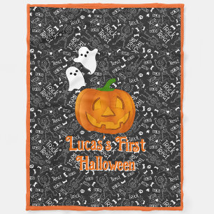Baby's Eerste Halloween Pompoen Personaliseer Naam Fleece Deken