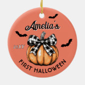 Baby's eerste Halloween Pumpkin Bow Bats Keramisch Ornament (Achterkant)