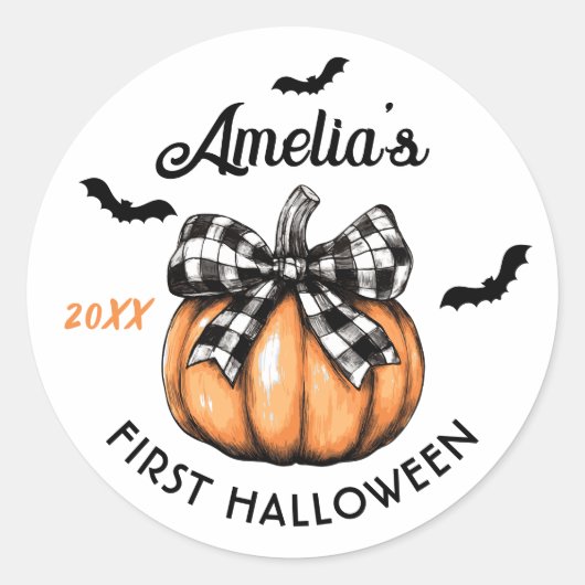 Baby's eerste Halloween Pumpkin Bow Bats Ronde Sticker (Voorkant)
